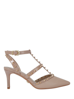 Carvela Samba Studded Stiletto Heel Court Shoes, Taupe/Gold, Taupe/Gold