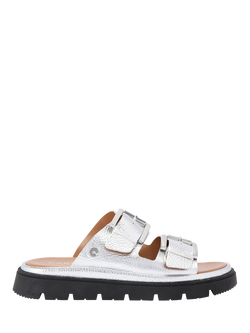 Carvela Pavilion Metallic Leather Double Buckle Strap Sandals, Silver, Silver