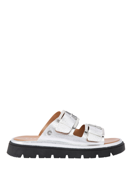Carvela Pavilion Metallic Leather Double Buckle Strap Sandals, Silver, Silver