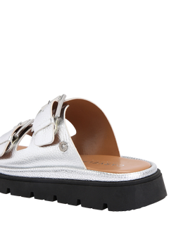 Carvela Pavilion Metallic Leather Double Buckle Strap Sandals, Silver - view 2, Silver