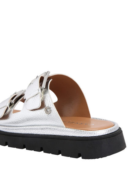 Carvela Pavilion Metallic Leather Double Buckle Strap Sandals, Silver - view 2, Silver