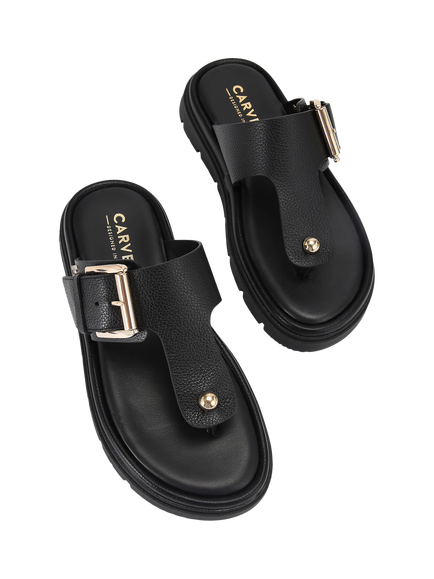 Carvela Pavilion Leather T-Bar Mule Sandals, Black - view 2, Black