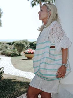 Seaspray Jumbie Stripe Beach Bag and Purse Set, Aqua/White - view 2, Aqua/White