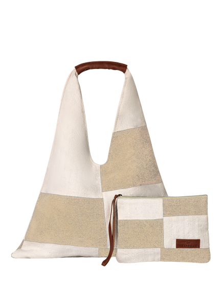 Seaspray Patchwork Beach Bag and Purse Set, Beige/White