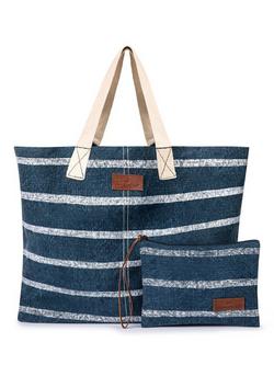 Seaspray Jumbie Stripe Beach Bag and Purse Set, Navy