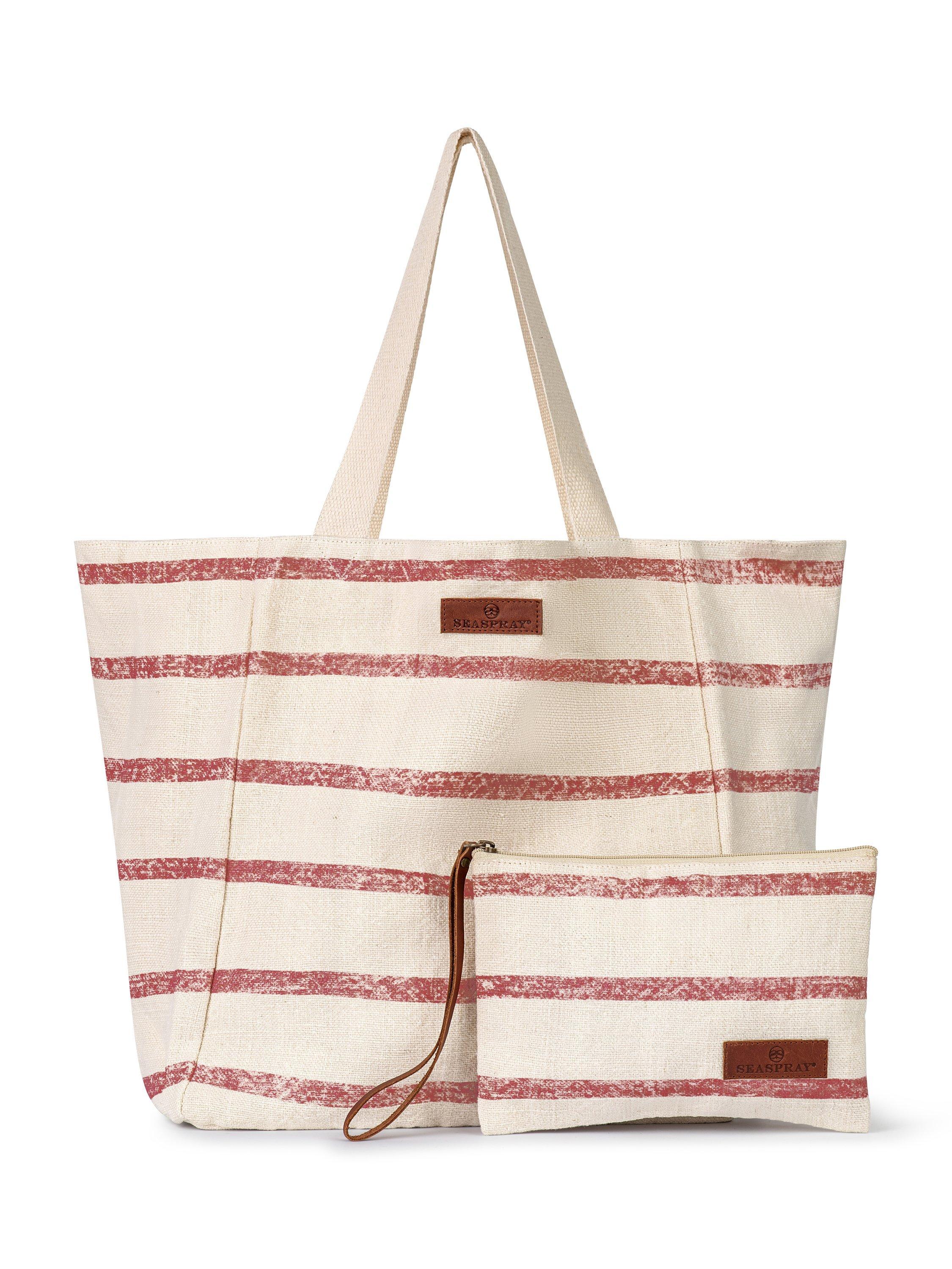 Product image 1 of 3, which shows Seaspray Jumbie Stripe Beach Bag and Purse Set, Terracotta/White, One Size
