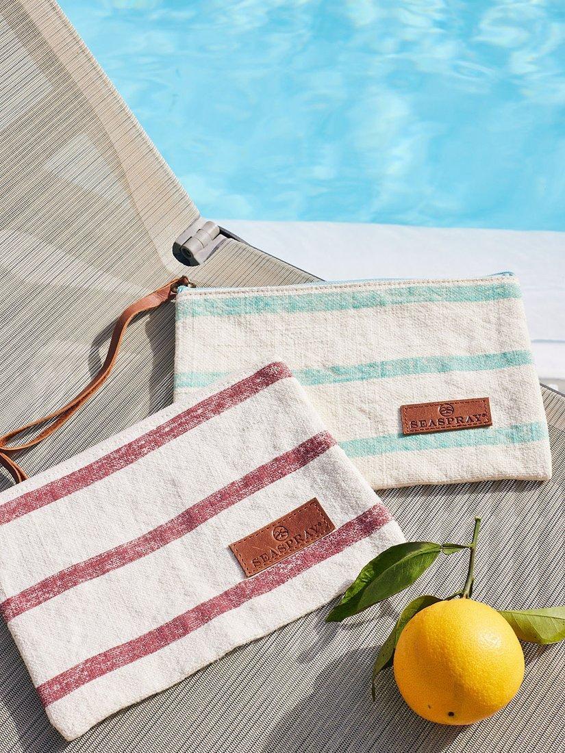 Product image 2 of 3, which shows Seaspray Jumbie Stripe Beach Bag and Purse Set, Terracotta/White, One Size