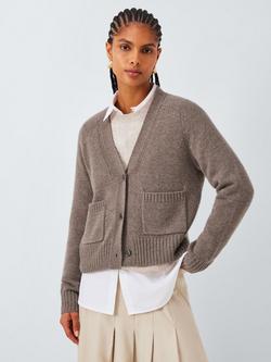John Lewis Wool Blend V-Neck Cardigan, Taupe