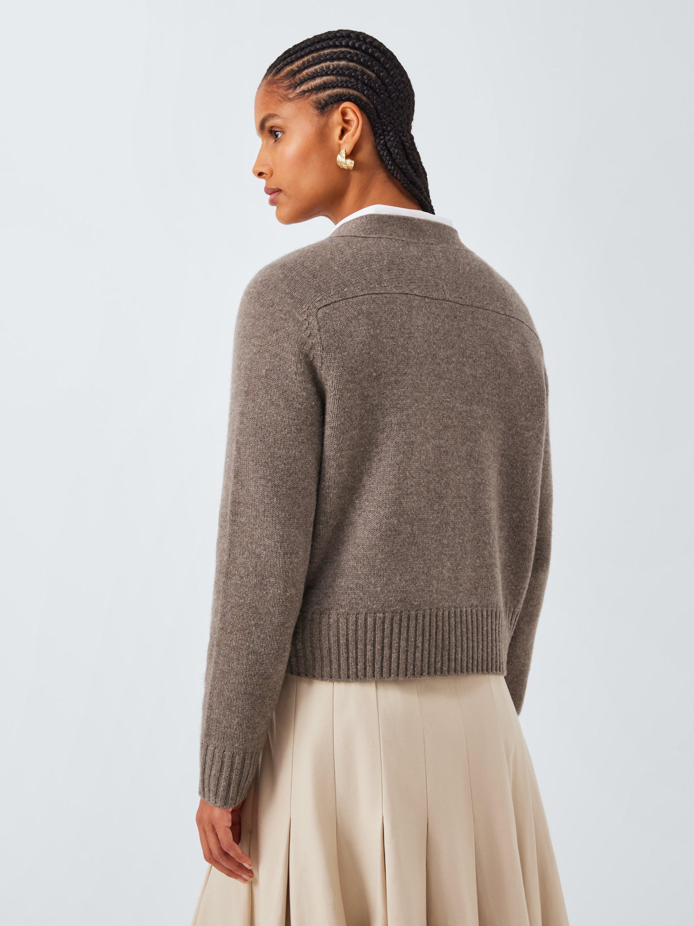 Product image 2 of 6, which shows John Lewis Wool Blend V-Neck Cardigan, Taupe, XS