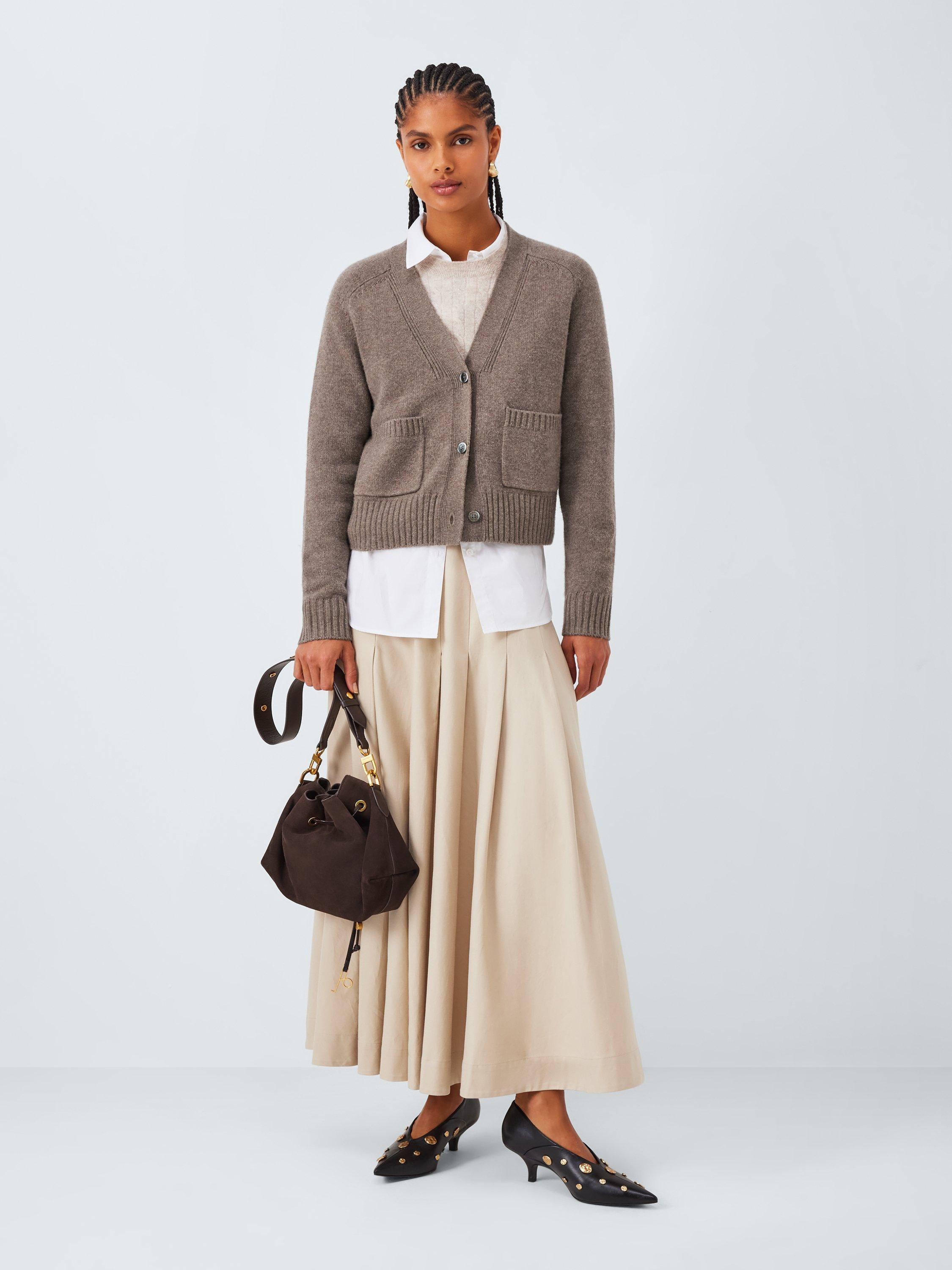 Product image 3 of 6, which shows John Lewis Wool Blend V-Neck Cardigan, Taupe, XS