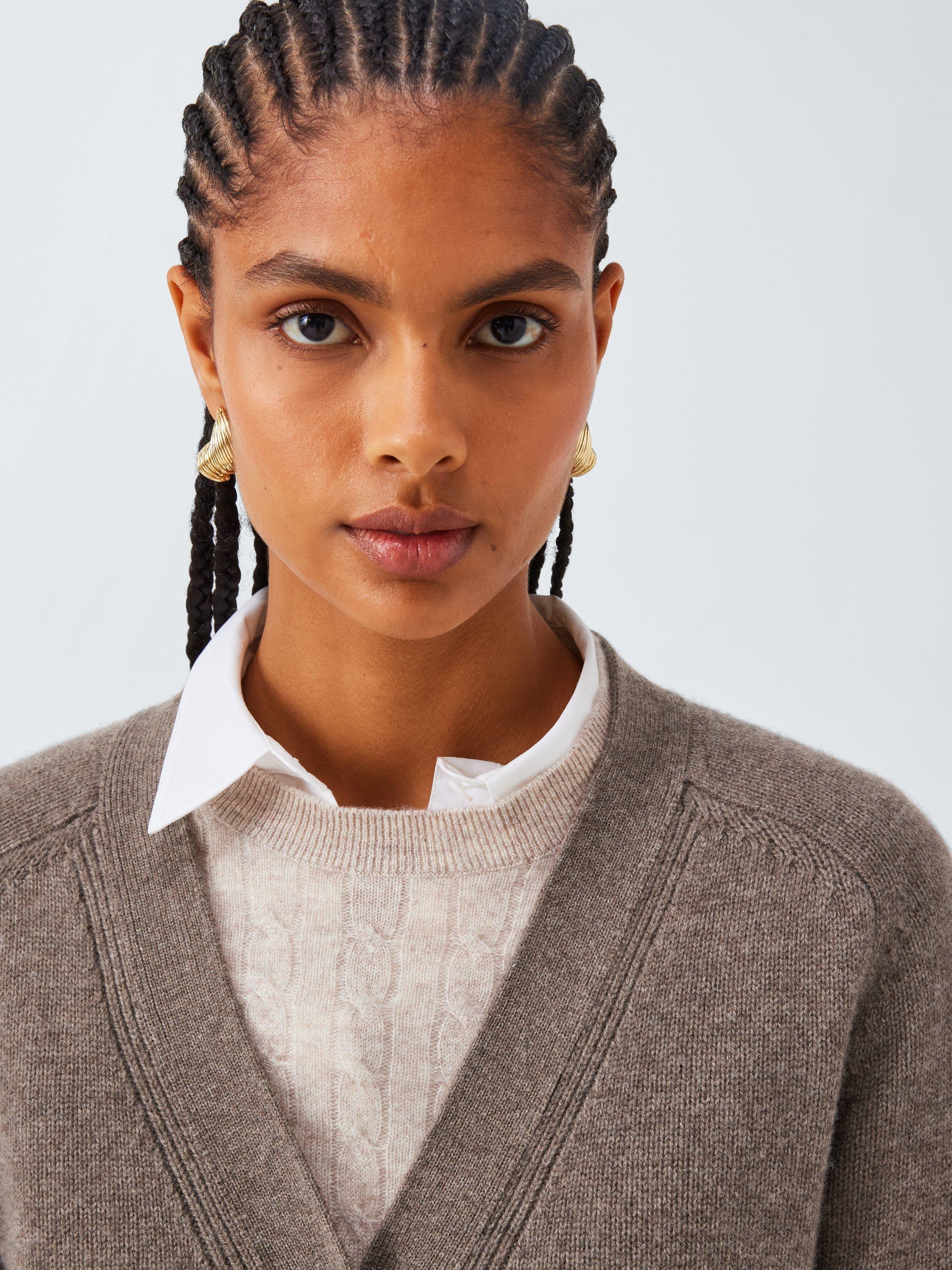 Product image 5 of 6, which shows John Lewis Wool Blend V-Neck Cardigan, Taupe, XS