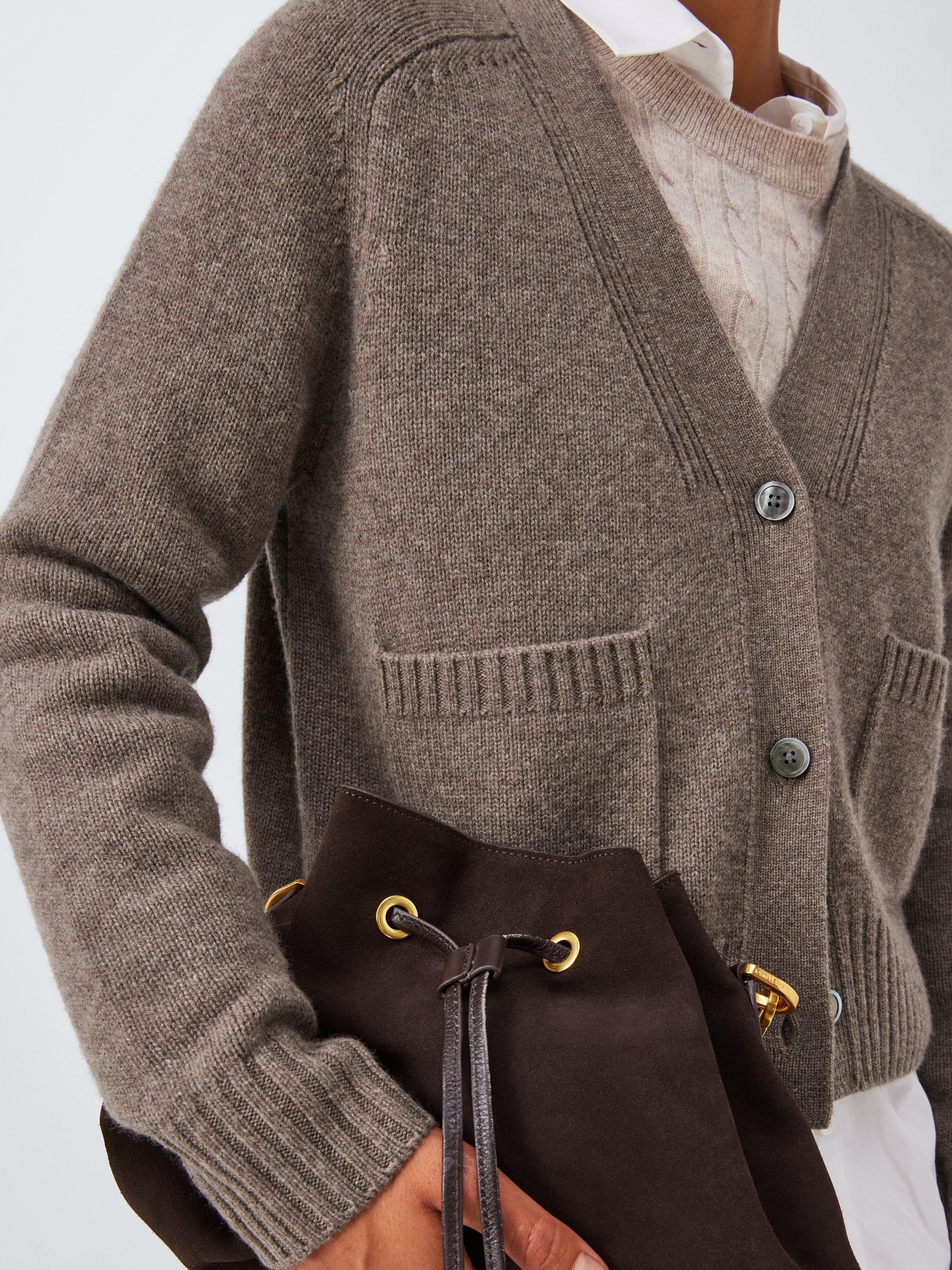 Product image 6 of 6, which shows John Lewis Wool Blend V-Neck Cardigan, Taupe, XS