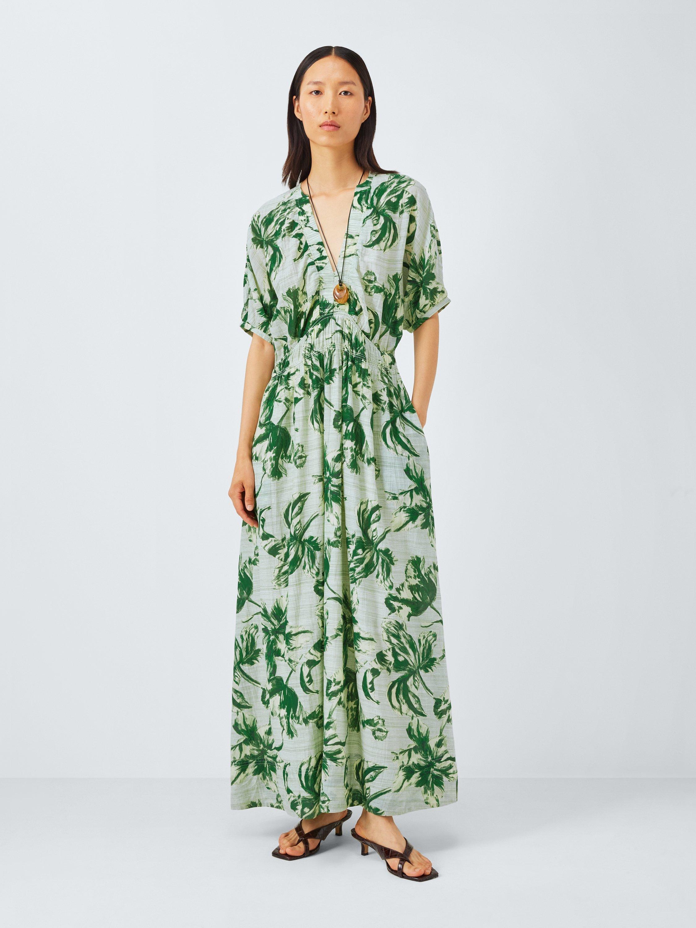 Product image 1 of 6, which shows John Lewis Danique Cotton Blend Floral Maxi Tea Dress, Green, 8