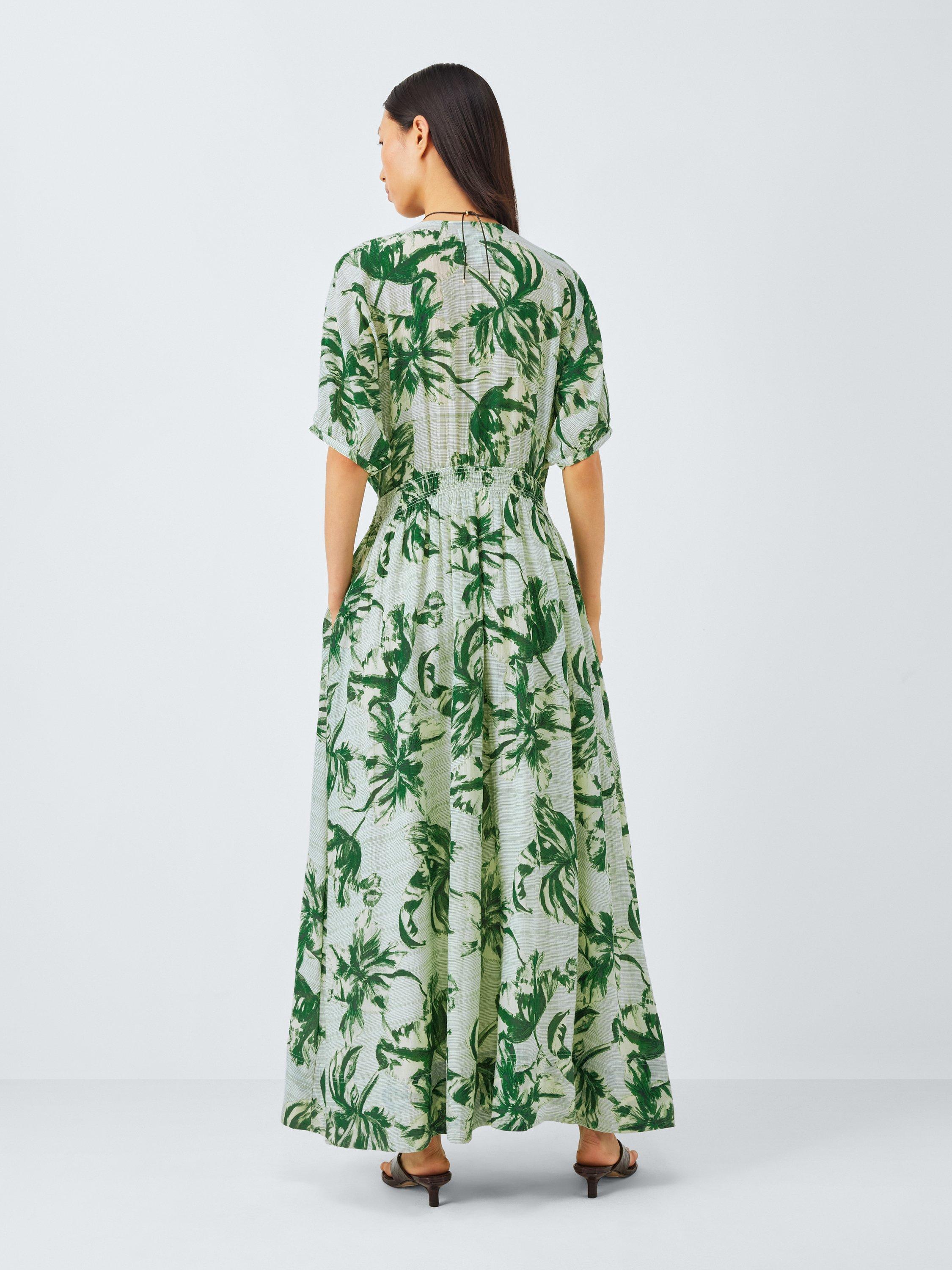 Product image 2 of 6, which shows John Lewis Danique Cotton Blend Floral Maxi Tea Dress, Green, 8