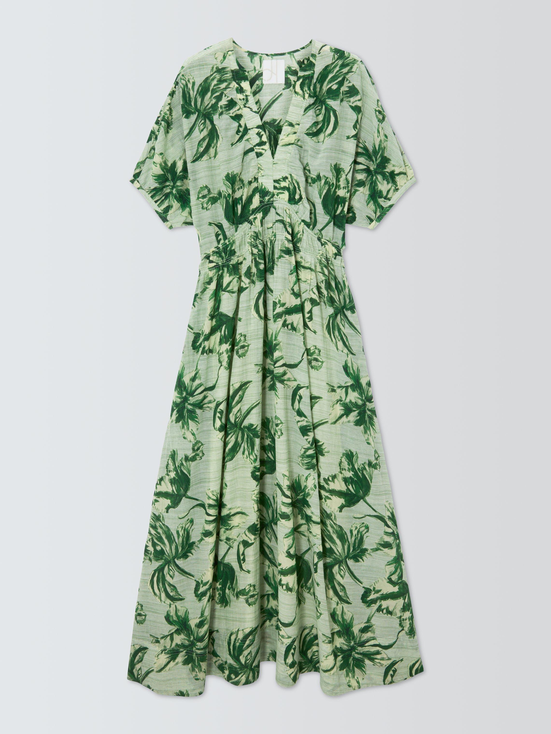 Product image 4 of 6, which shows John Lewis Danique Cotton Blend Floral Maxi Tea Dress, Green, 8