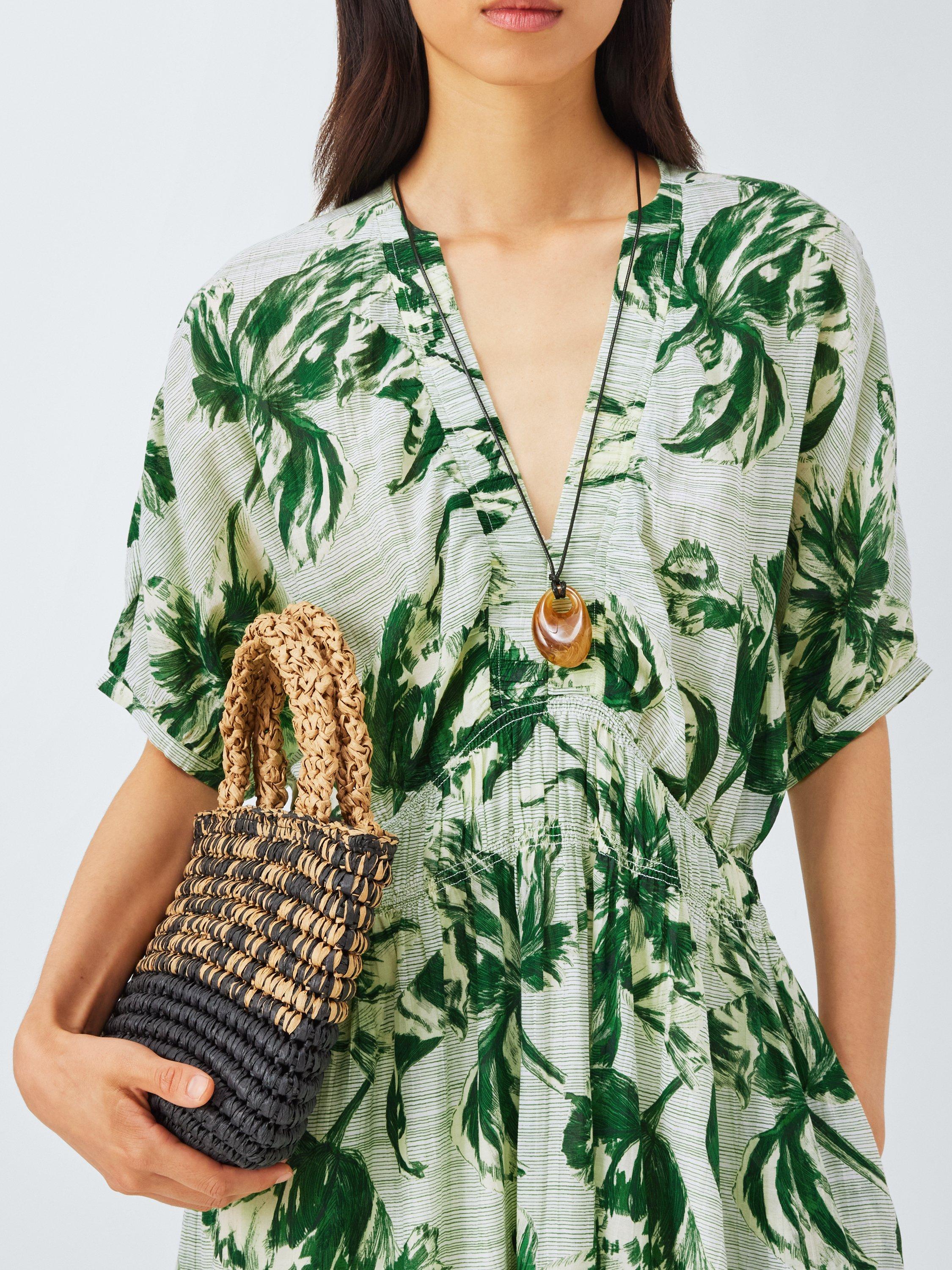 Product image 5 of 6, which shows John Lewis Danique Cotton Blend Floral Maxi Tea Dress, Green, 8