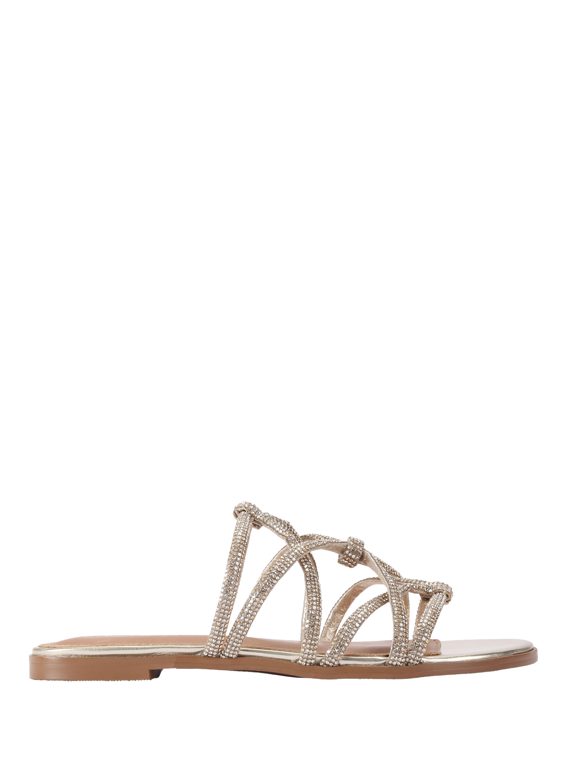 Product image 1 of 5, which shows KG Kurt Geiger Perla Embellished Straps Footbed Sandals, Gold, 3