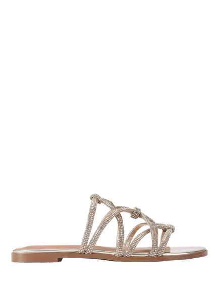 KG Kurt Geiger Perla Embellished Straps Footbed Sandals, Gold, Gold
