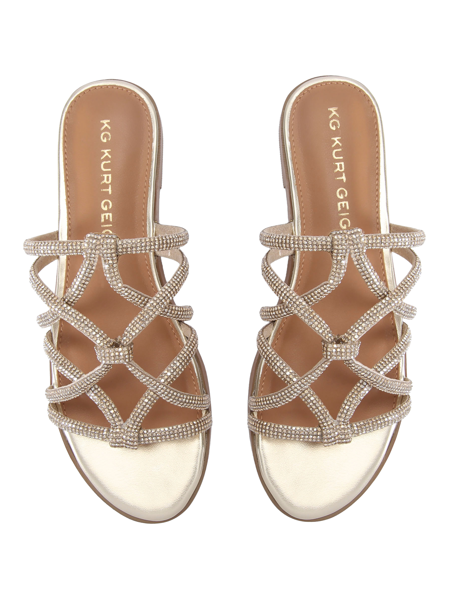 Product image 3 of 5, which shows KG Kurt Geiger Perla Embellished Straps Footbed Sandals, Gold, 3