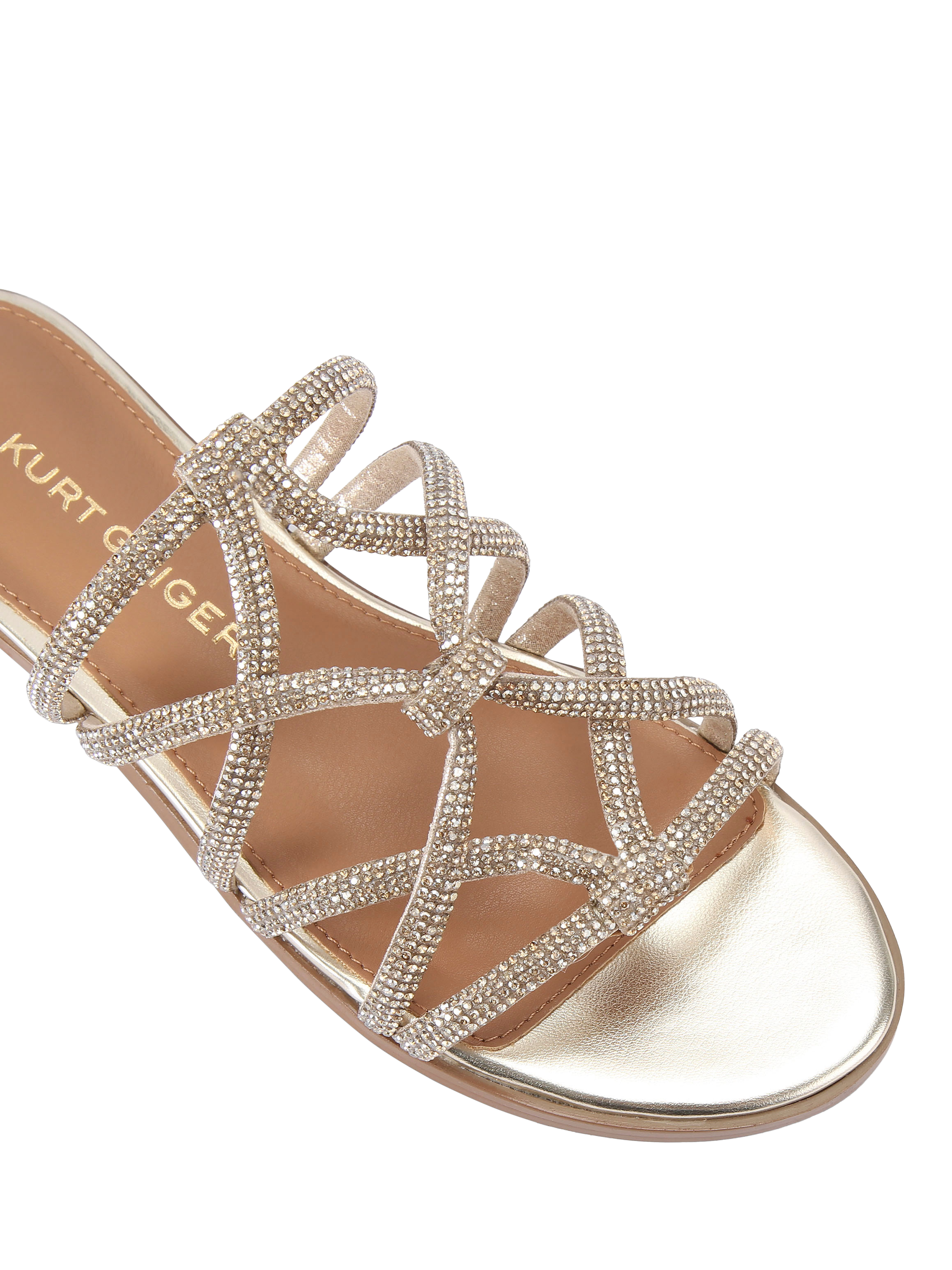 Product image 5 of 5, which shows KG Kurt Geiger Perla Embellished Straps Footbed Sandals, Gold, 3