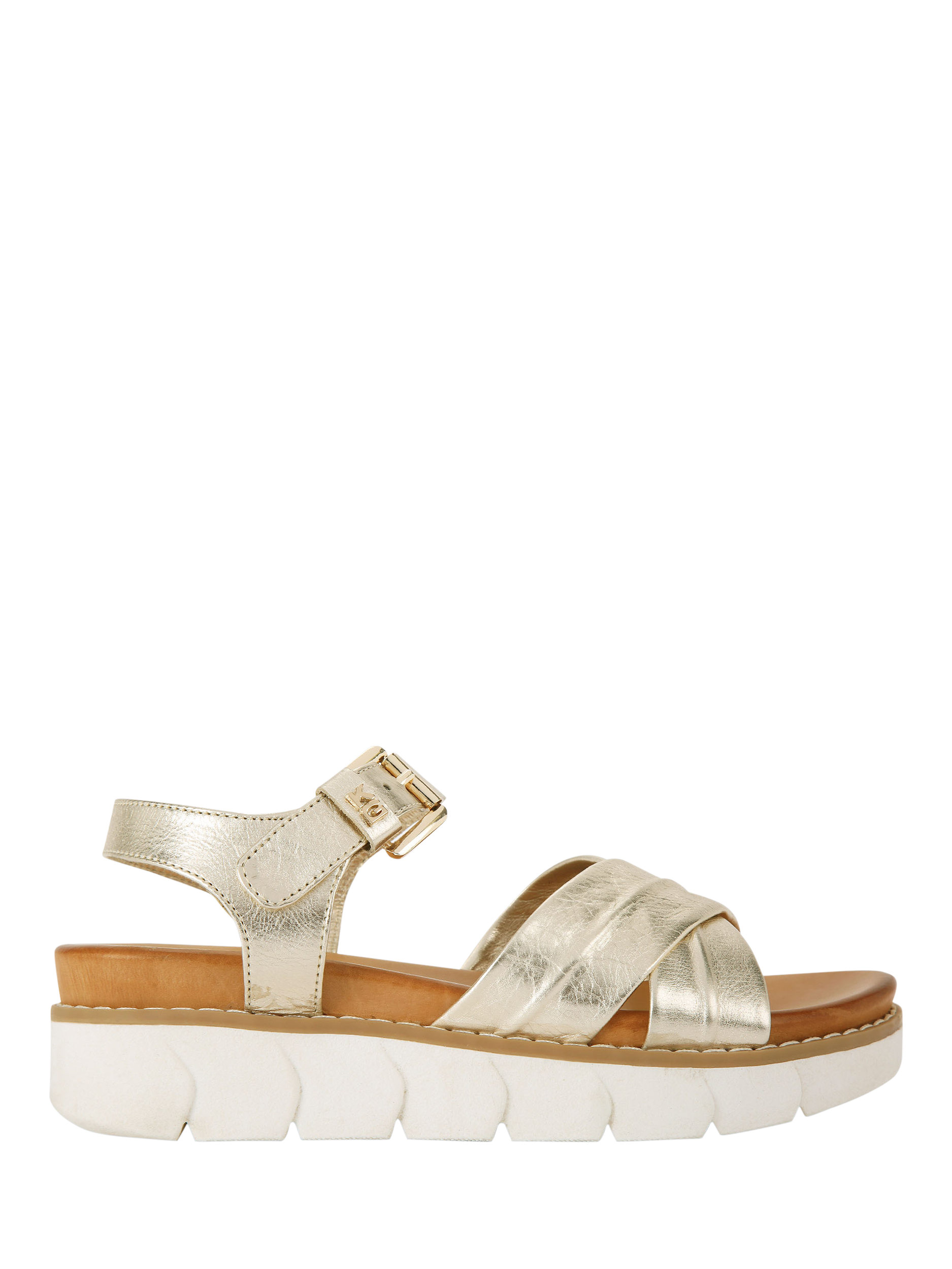 Product image 1 of 5, which shows KG Kurt Geiger Ruella Metallic Leather Sandals, Gold, 3