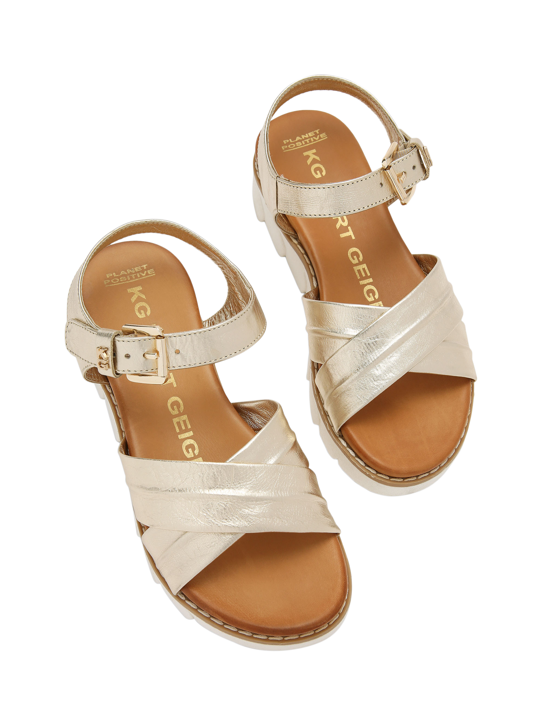 Product image 3 of 5, which shows KG Kurt Geiger Ruella Metallic Leather Sandals, Gold, 3