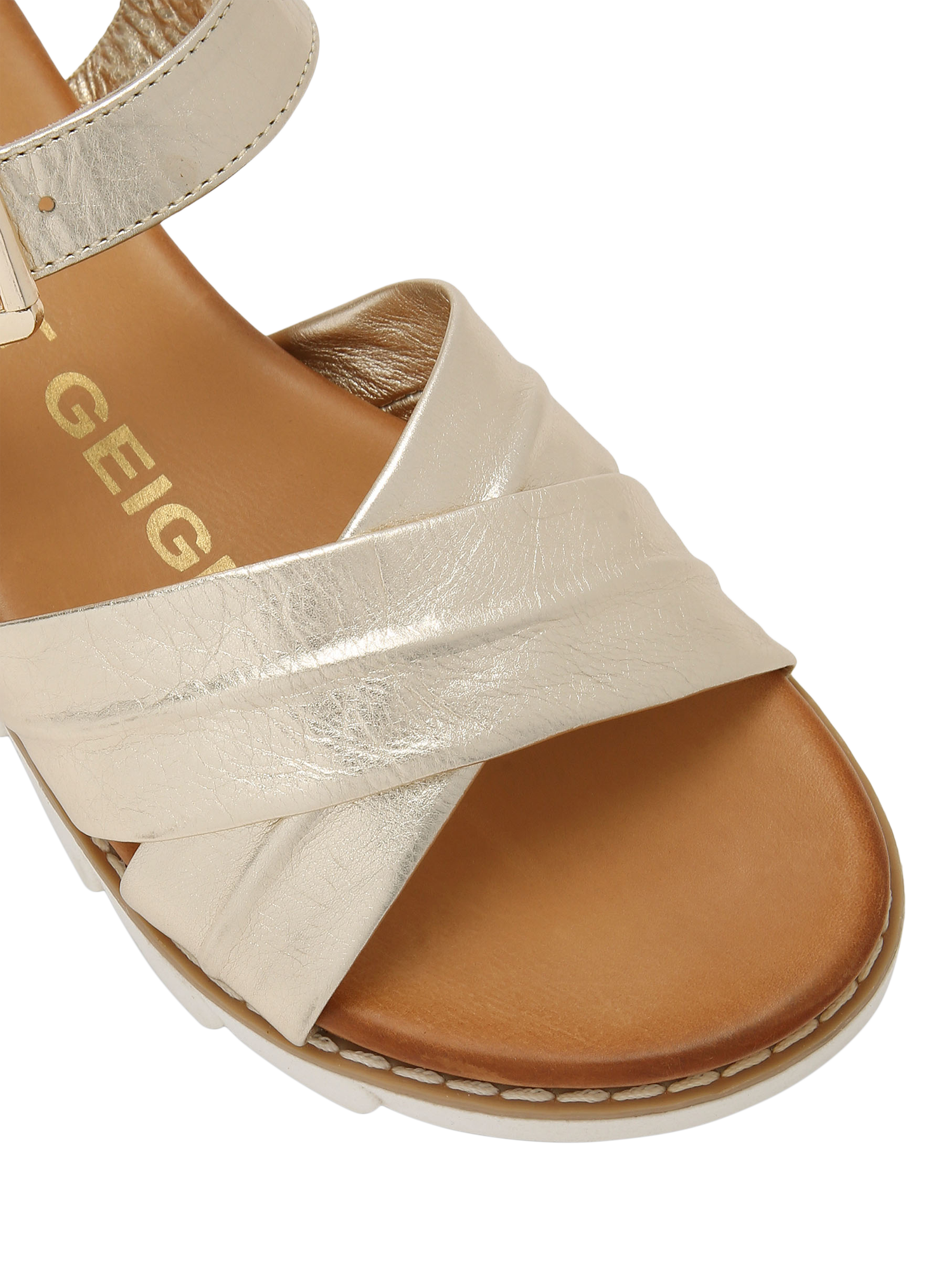 Product image 5 of 5, which shows KG Kurt Geiger Ruella Metallic Leather Sandals, Gold, 3