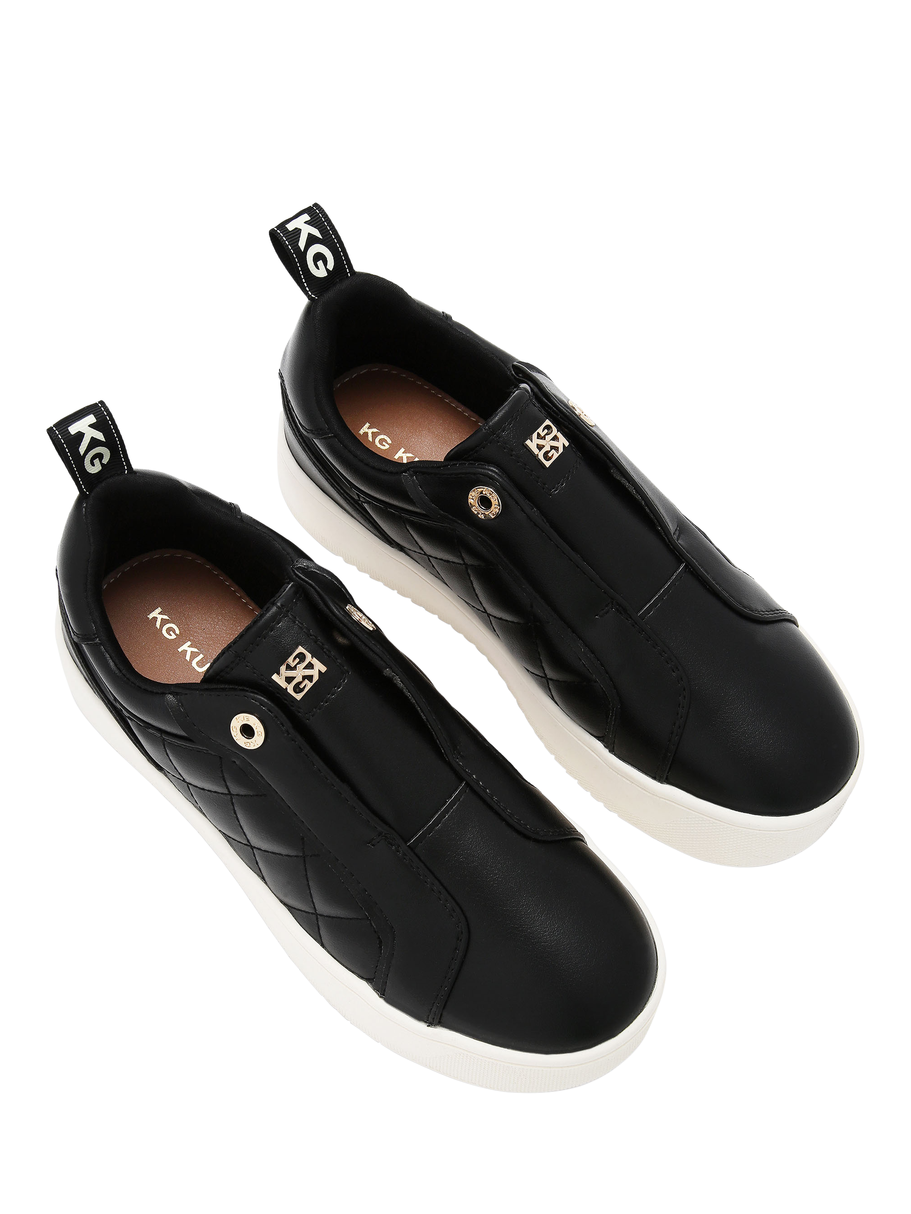 Product image 2 of 4, which shows KG Kurt Geiger Lighter Laceless Quilted Chunky Trainers, Black, 3
