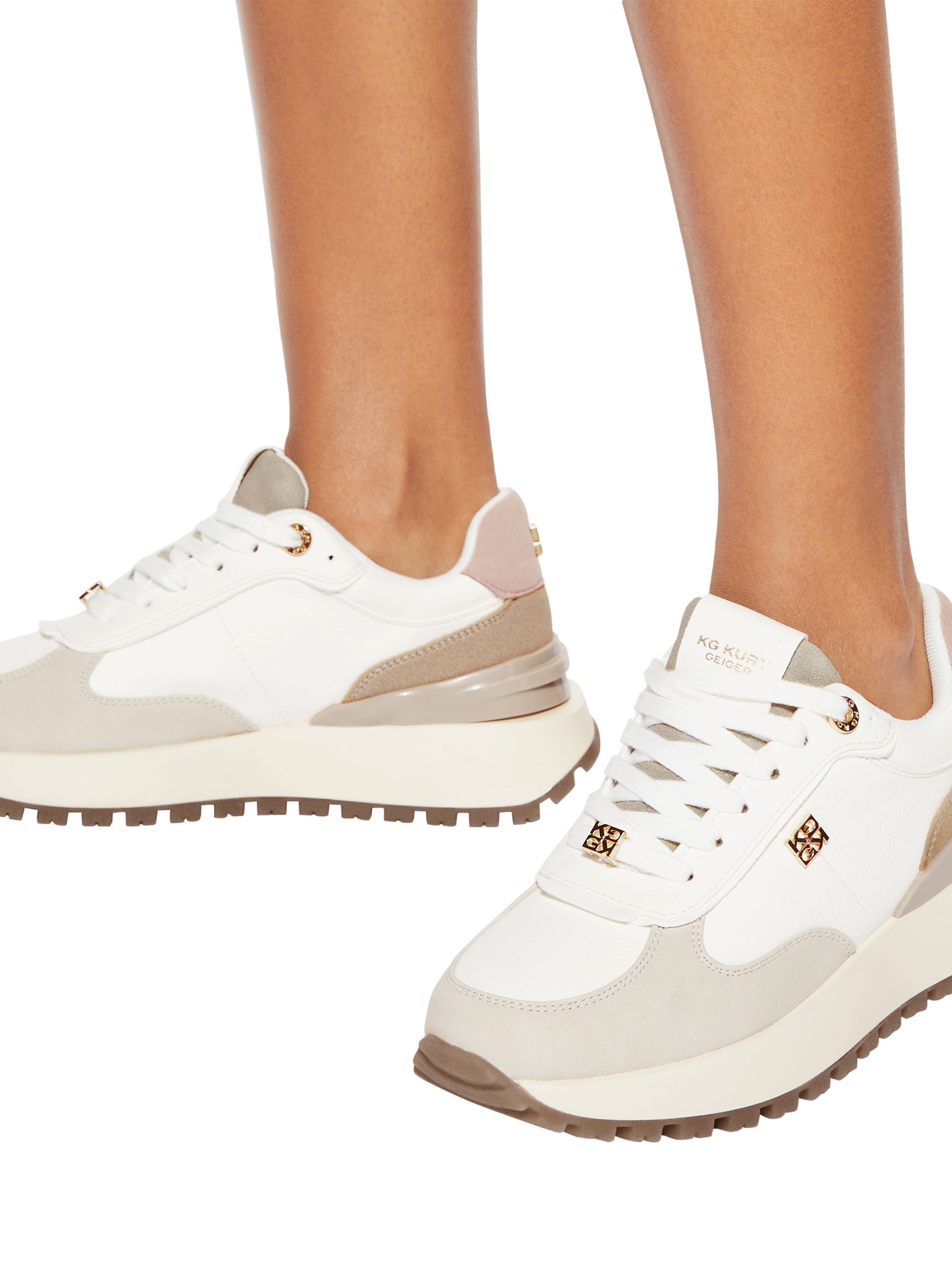 Product image 2 of 5, which shows KG Kurt Geiger Louisa2 Lace Up Trainers, White Multi White, 3