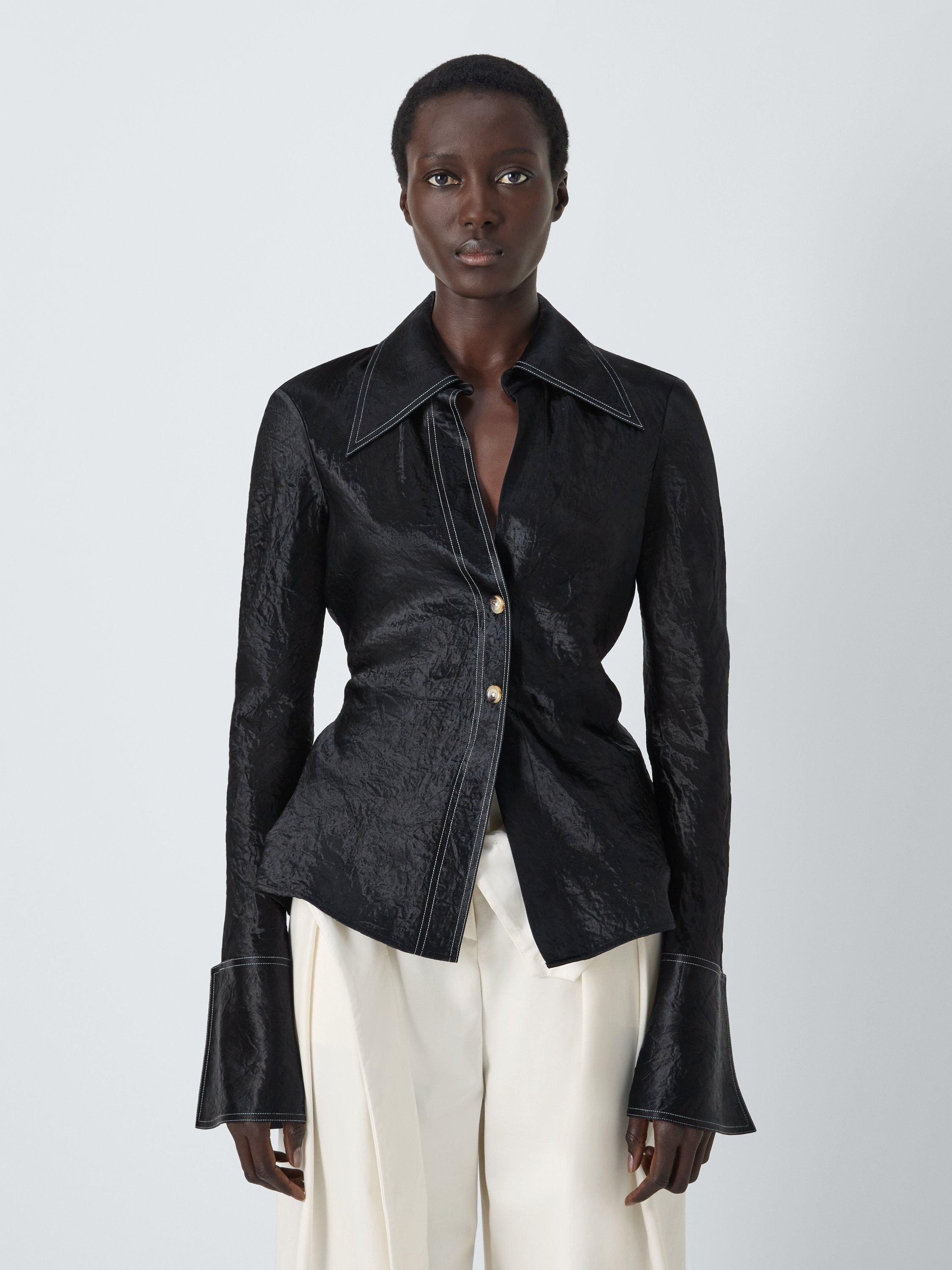 Product image 1 of 7, which shows John Lewis x A.W.A.K.E. MODE Contrast Stitch Shirt, Black, 6