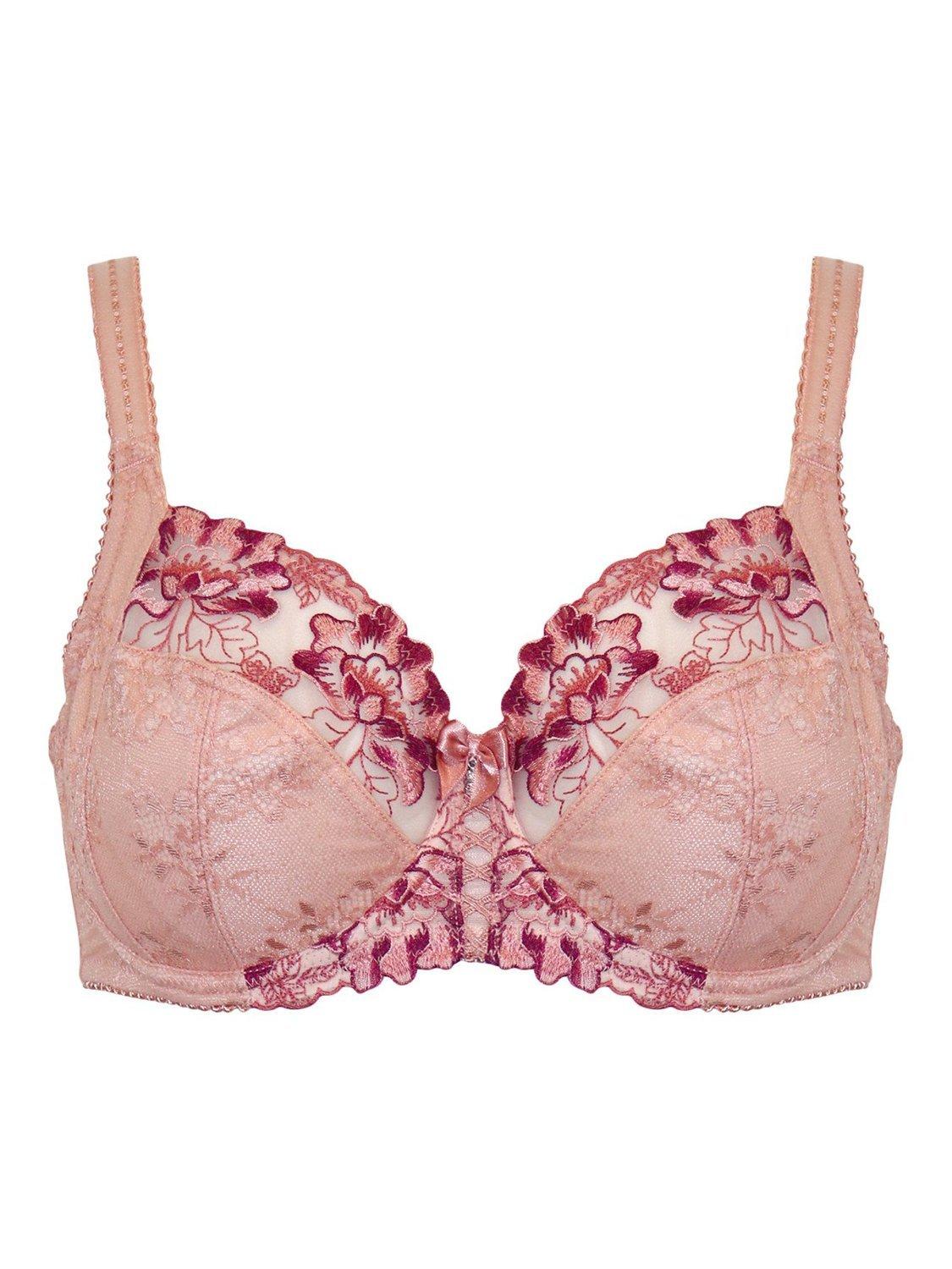 Product image 8 of 9, which shows Pour Moi Sofia Lace Side Support Bra, Soft Pink/Mulberry, 32DD