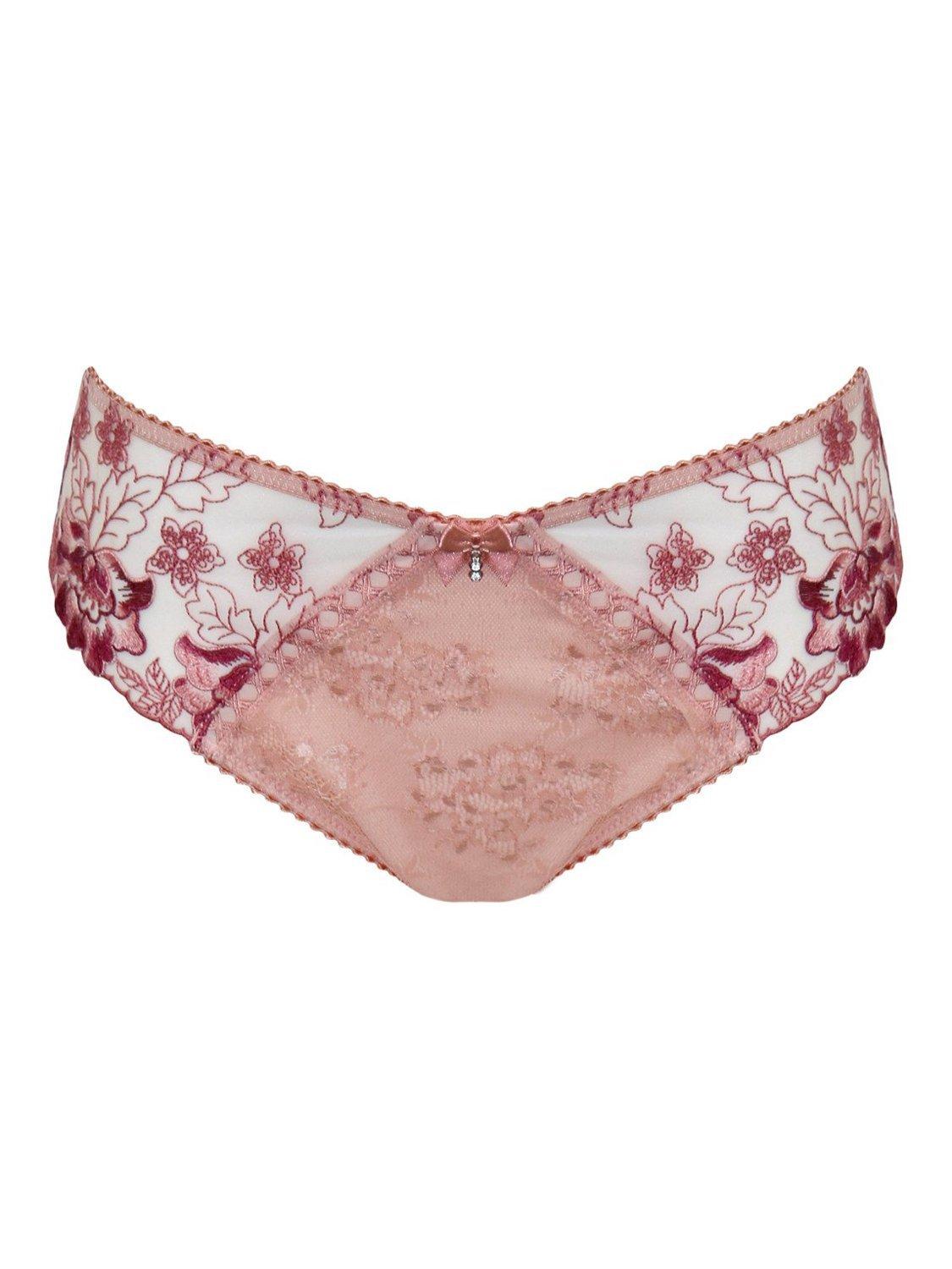 Product image 5 of 6, which shows Pour Moi Sofia Embroidered Lace Bikini Knickers, Soft Pink/Mulberry, 8