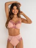 Pour Moi Sofia Embroidered Lace High Waist Knickers, Soft Pink/Mulberry