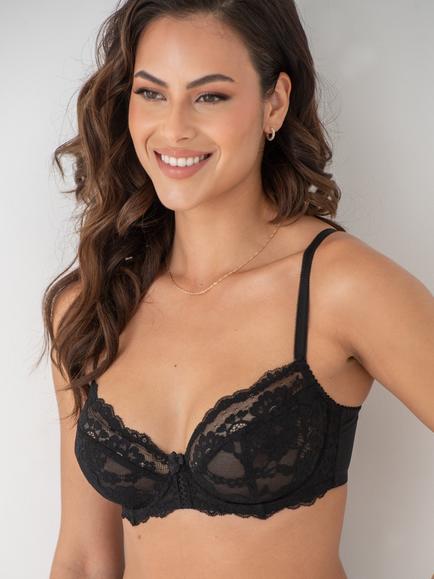 Pour Moi Fleur Non-Padded Underwired Balconette Bra, Black