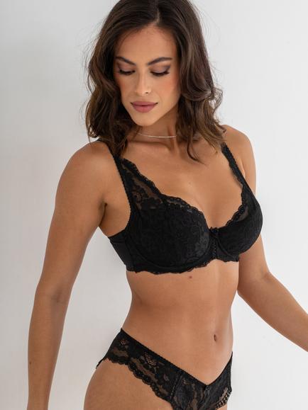 Pour Moi Fleur Lightly Padded High Apex Underwired Bra, Black