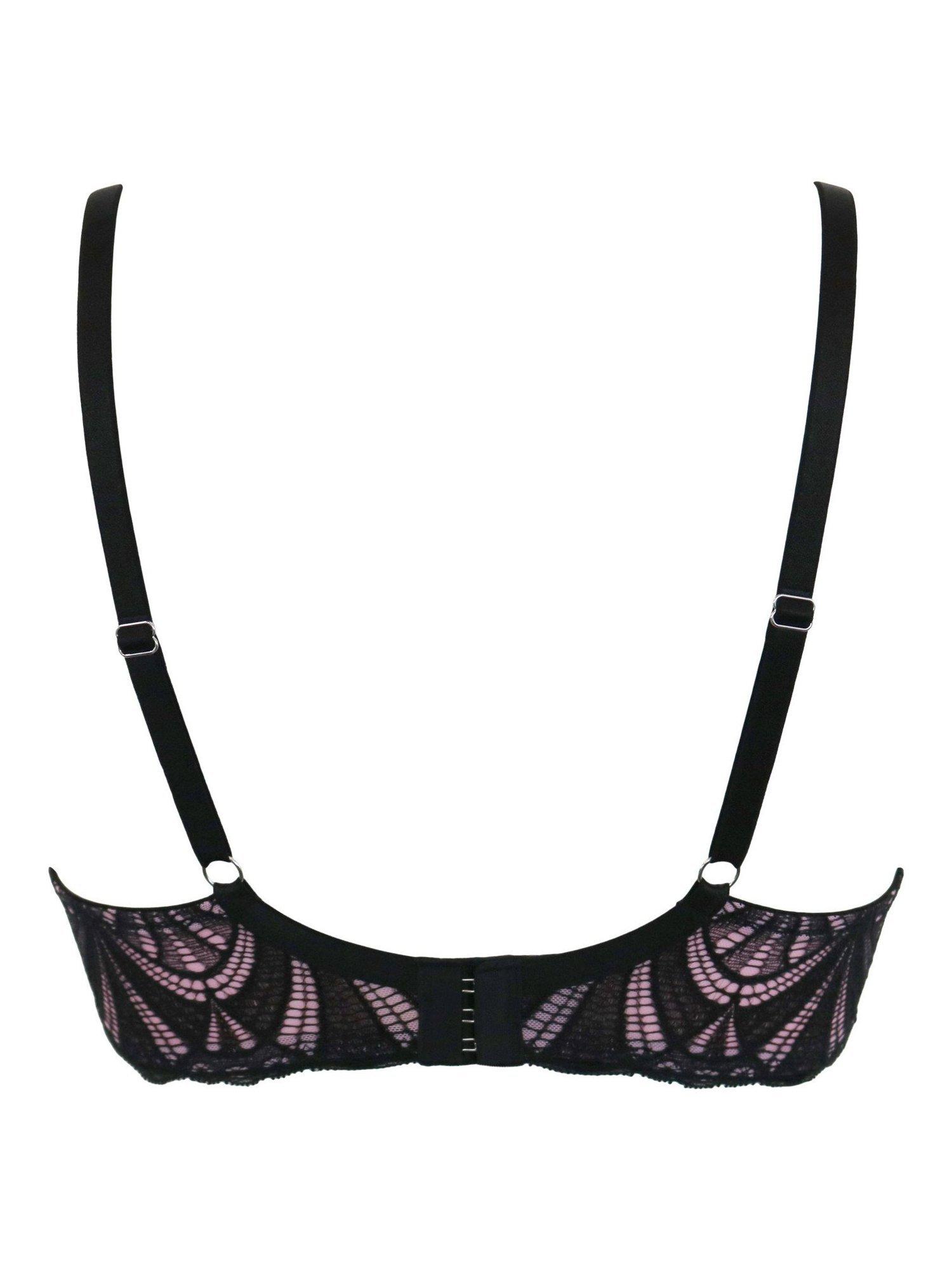 Product image 9 of 9, which shows Pour Moi New Romance Padded Push-Up Plunge Bra, Black/Rose, 30A