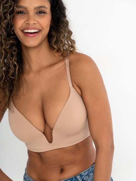 Pour Moi Definitions Underwired Plunge Low Back Push-Up Bra, Sand