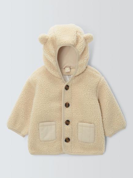 John Lewis Baby Borg Jacket with Removeable Gilet, Natural, Natural