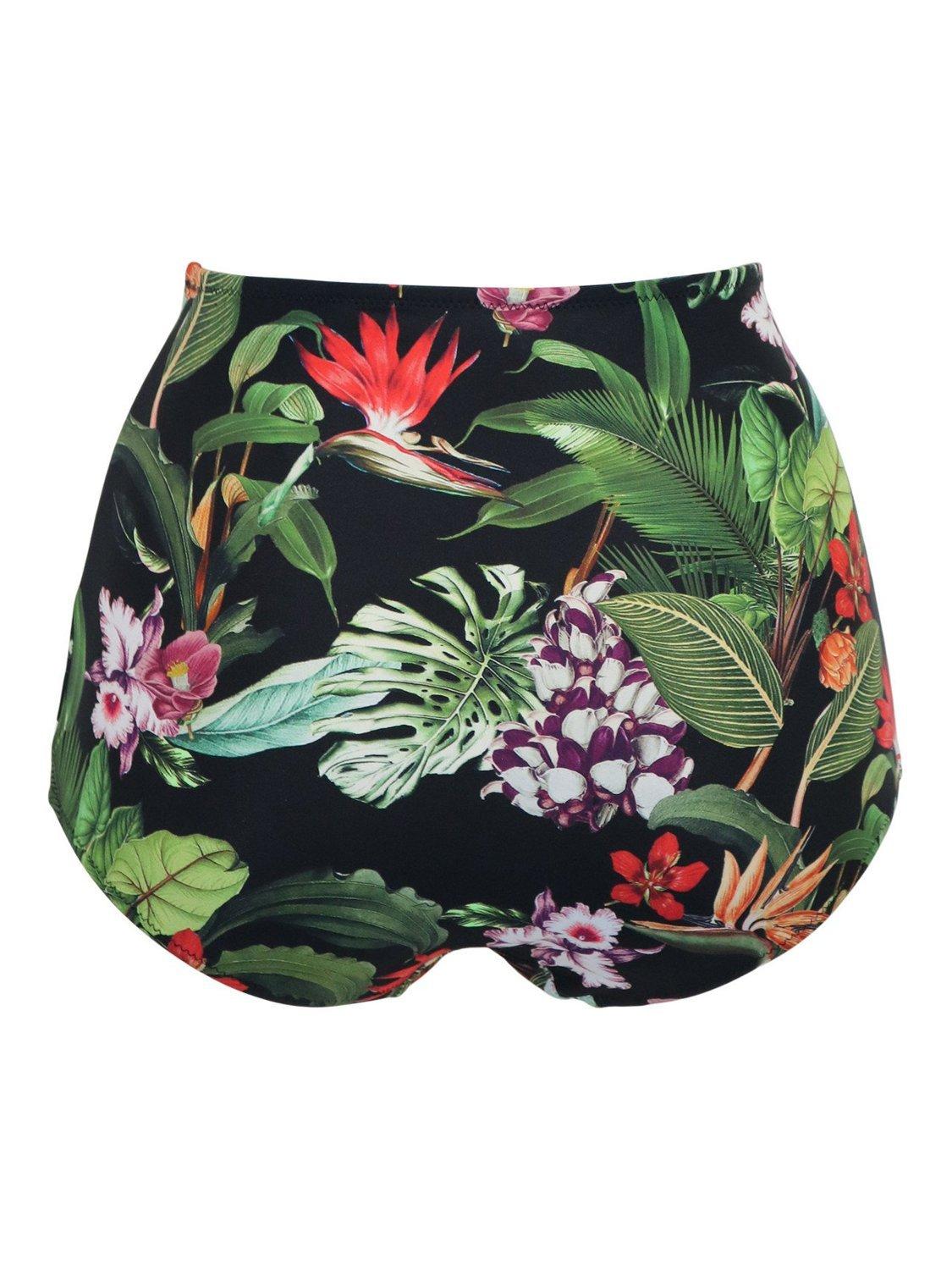 Product image 9 of 9, which shows Pour Moi Palermo Super High-Waist Ruched Tummy Control Bikini Bottoms, Black/Multi, 10