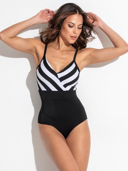 Pour Moi High Line Tummy Control Swimsuit, Black/White, Black/White