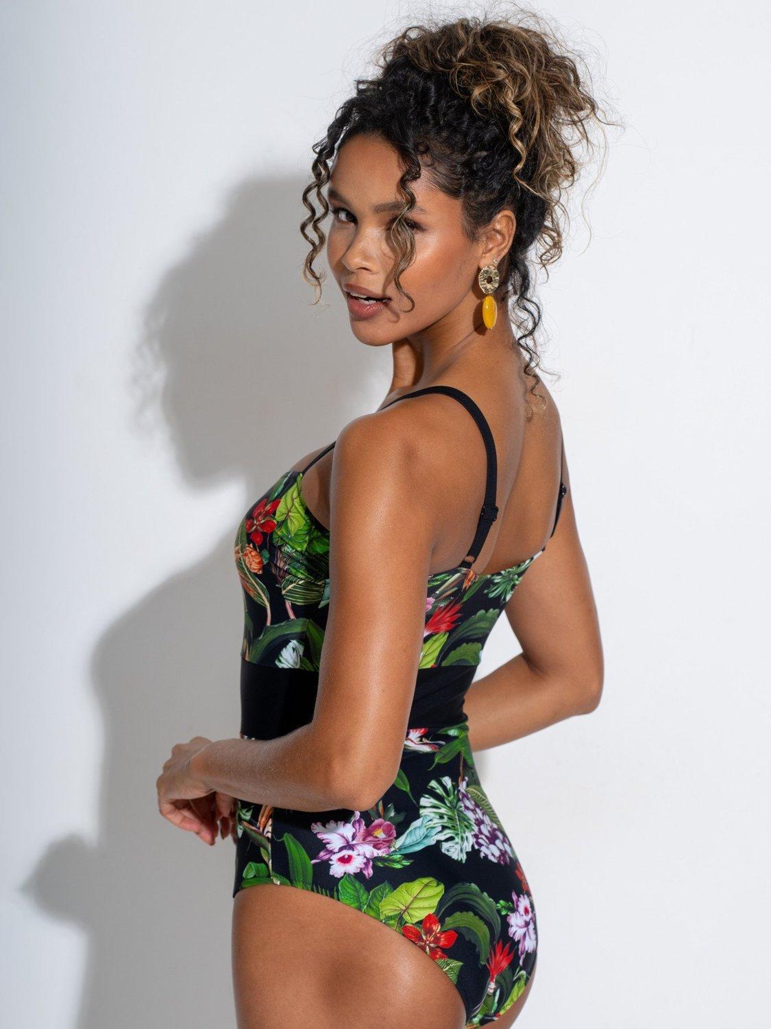 Product image 5 of 7, which shows Pour Moi Palermo Pannelled Tummy Control Swimsuit, Black/Multi, 10