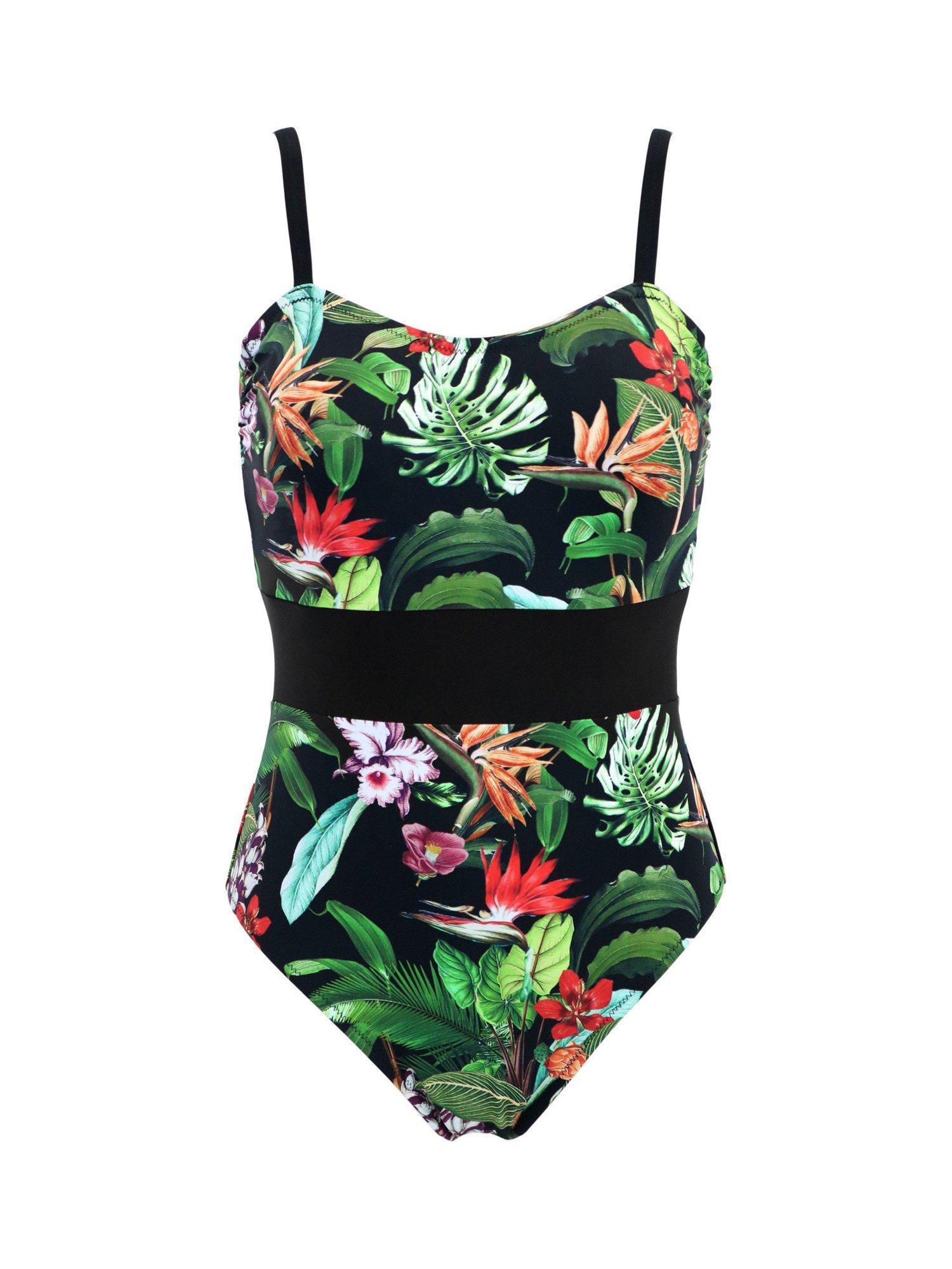Product image 6 of 7, which shows Pour Moi Palermo Pannelled Tummy Control Swimsuit, Black/Multi, 10