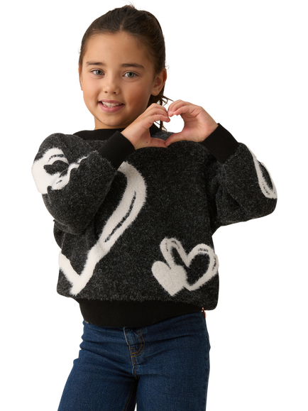 Angel & Rocket Kids' Black Heart Jumper, Black/White, Black/White