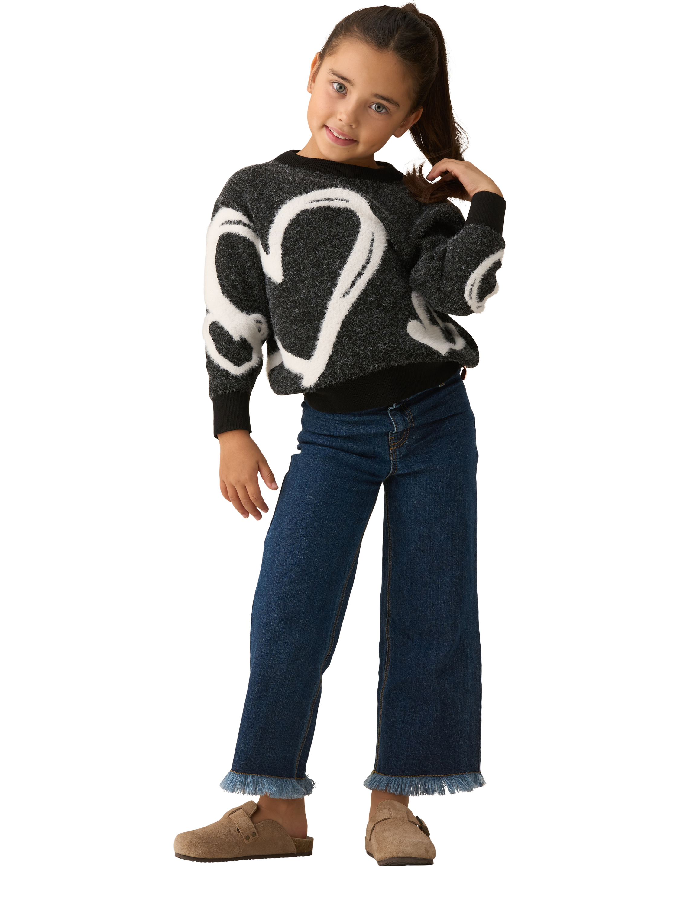 Product image 4 of 8, which shows Angel & Rocket Kids' Black Heart Jumper, Black/White, 3-4 years