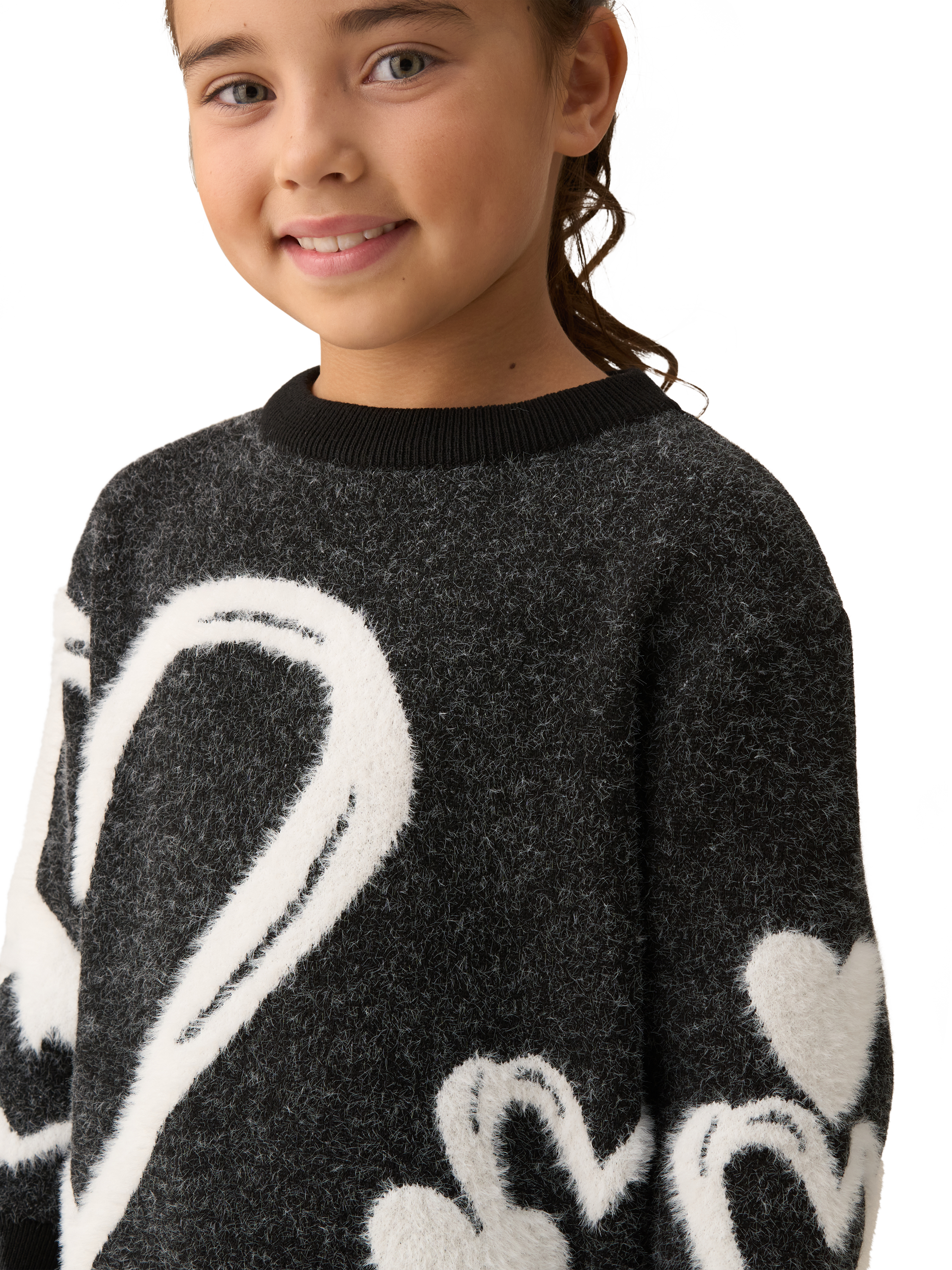 Product image 5 of 8, which shows Angel & Rocket Kids' Black Heart Jumper, Black/White, 3-4 years