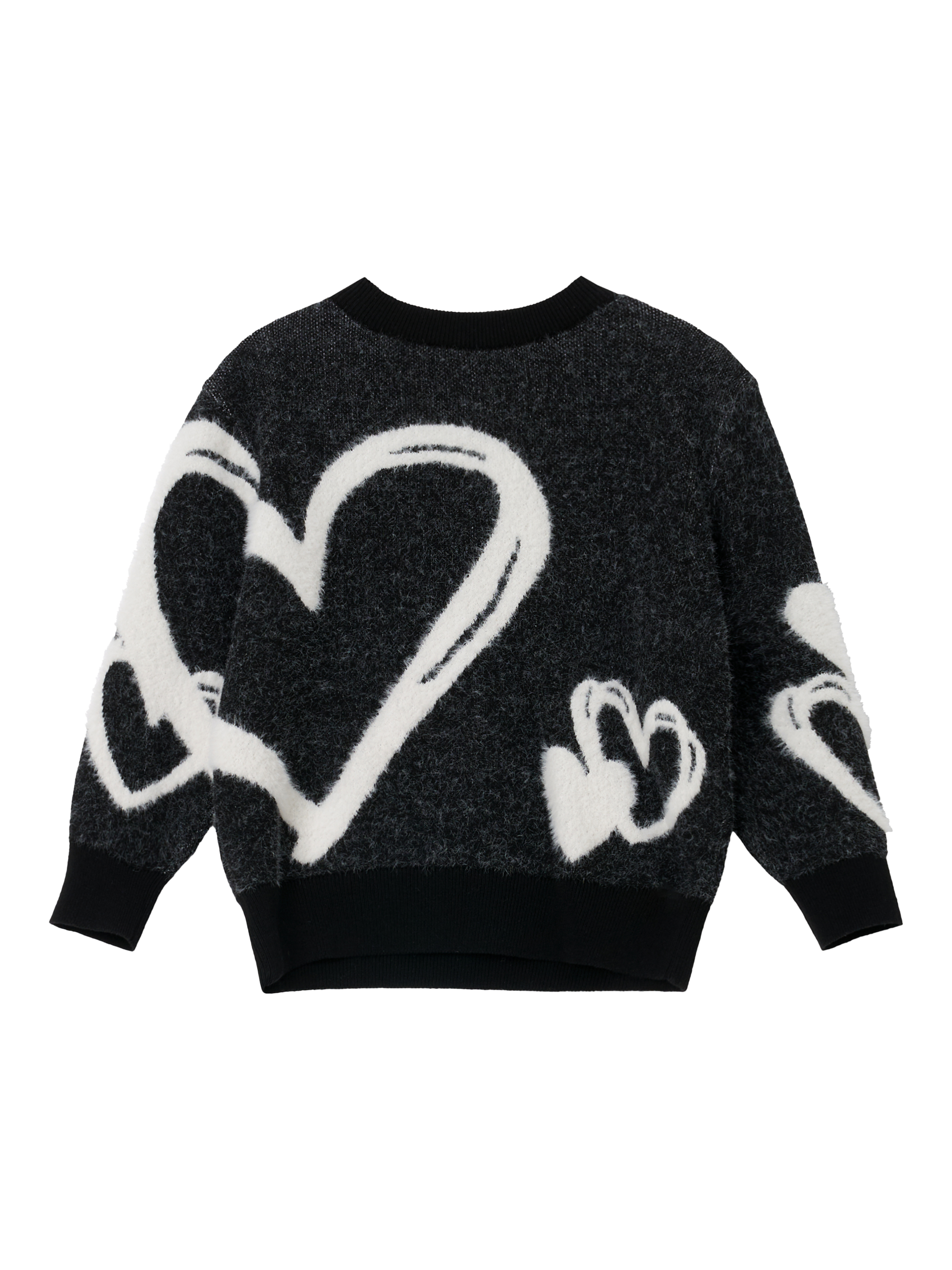 Product image 6 of 8, which shows Angel & Rocket Kids' Black Heart Jumper, Black/White, 3-4 years