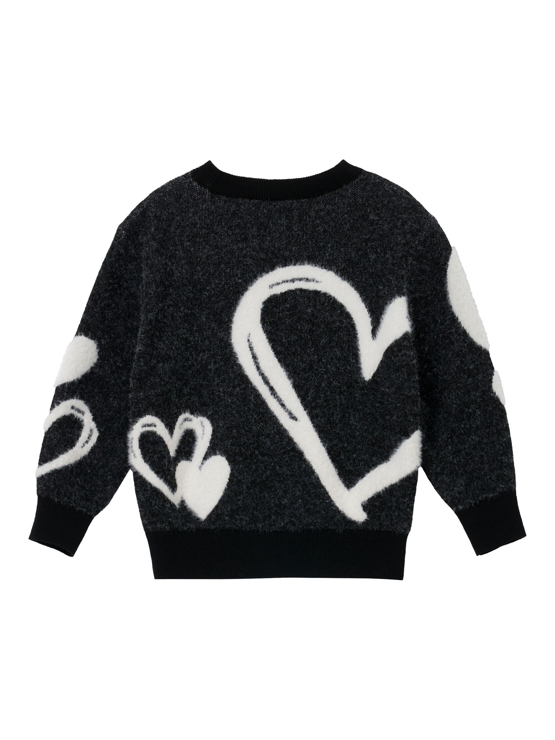 Product image 7 of 8, which shows Angel & Rocket Kids' Black Heart Jumper, Black/White, 3-4 years