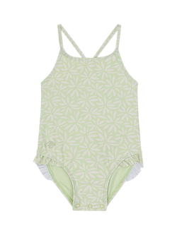 Swim Essentials Kids' UV Floral Swimsuit, Green Matcha, Green Matcha