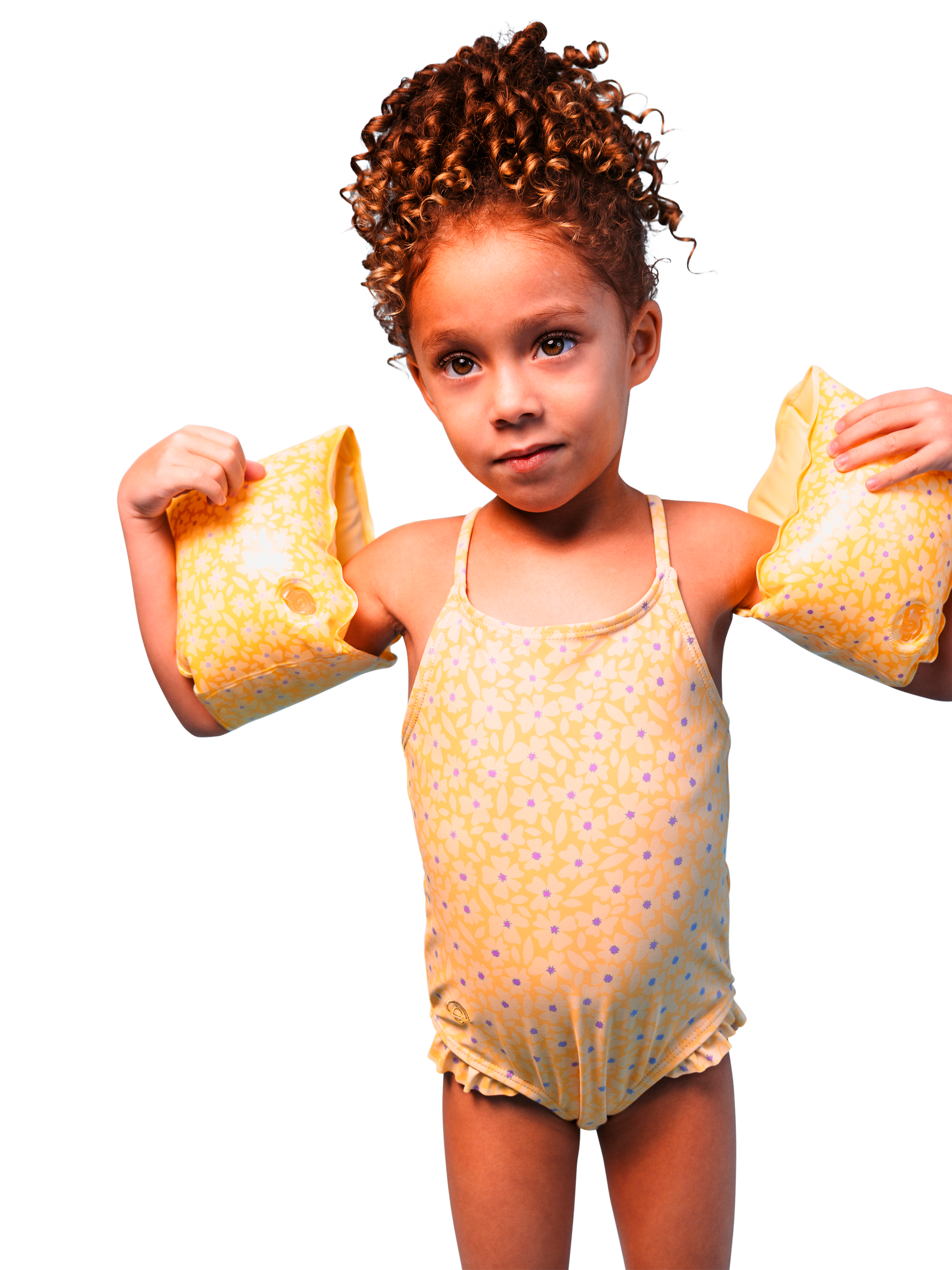 Product image 1 of 2, which shows Swim Essentials Kids' Flower Print Swimsuit, Yellow Flower, 1-2 years