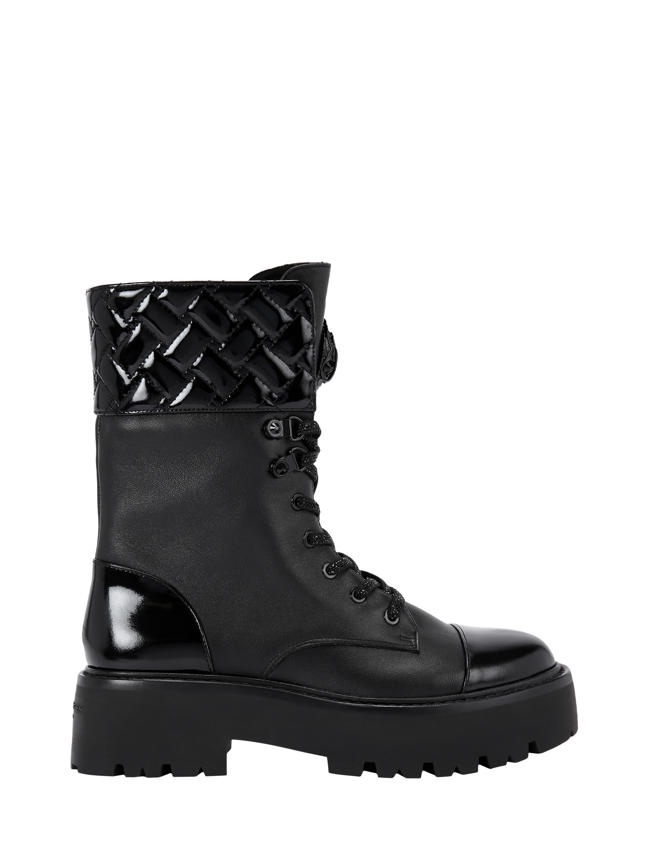 Product image 1 of 6, which shows Kurt Geiger London Kensington Cuff Leather Lace Up Calf Boots, Black, 3